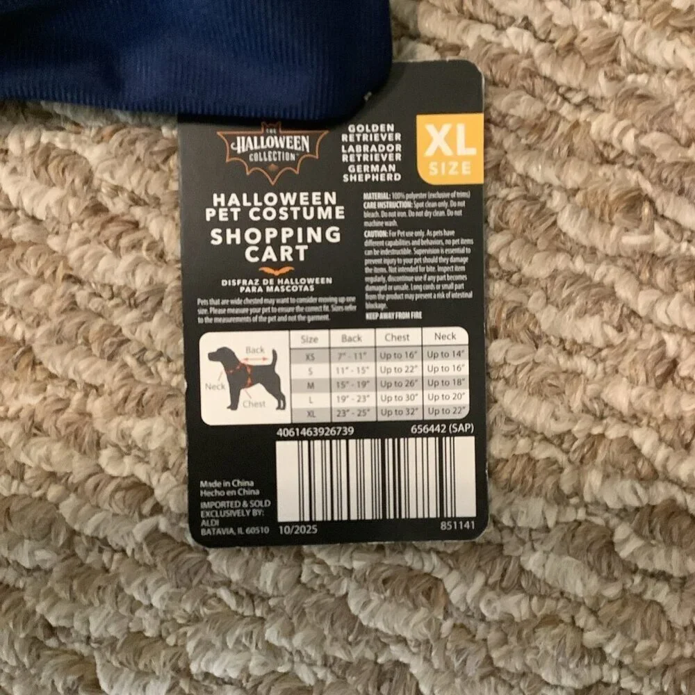 Aldi Size X-Large Dog Shopping Cart Costume “Pet Buggy “ New With Tags